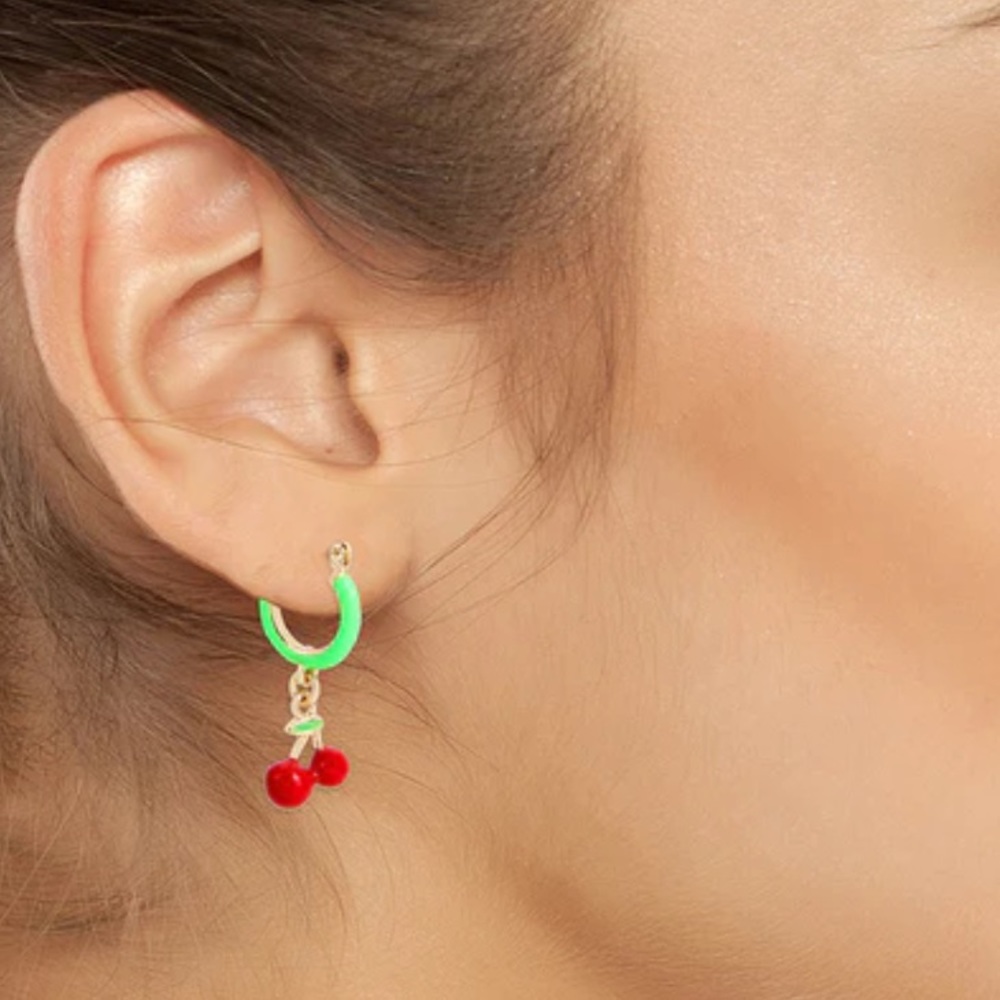 New Betsey Johnson Cherry Huggie Earrings - Picture 2 of 8
